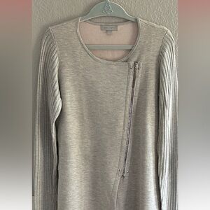 Hilary Radley Light Gray Asymmetrical Zip Sweatshirt